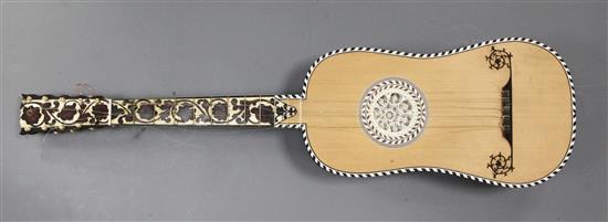 A German five double course Guitar, third quarter 17th century and later, possibly made by Fleicher 92cm long